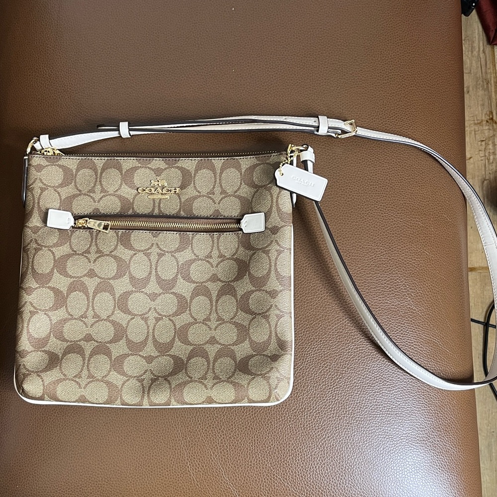 Coach Khaki Signature Crossbody with White Trim
